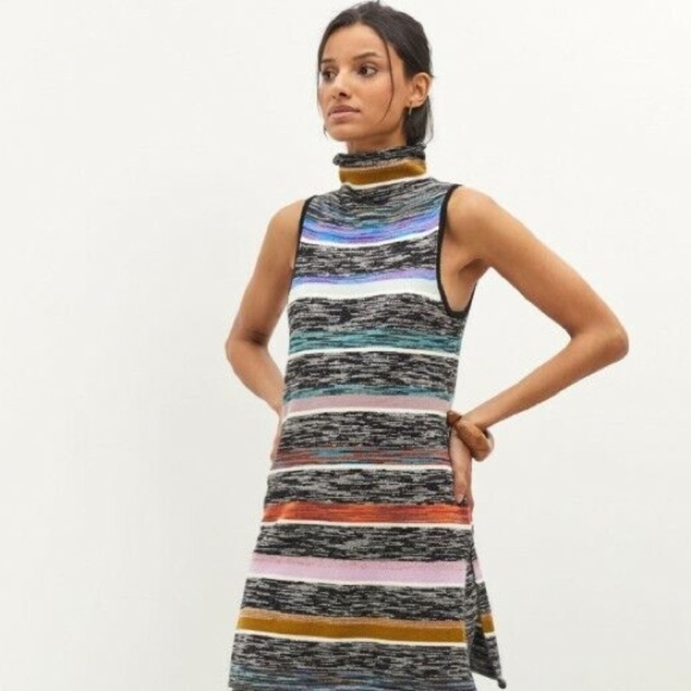 ANTHROPOLOGIE Space-Dyed Knit Black And Purple Tank Tunic Small